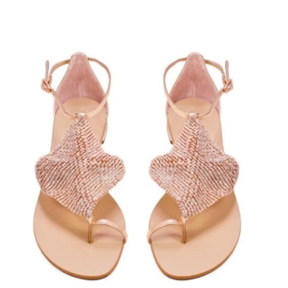 Lola Cruz Rose Gold Rhinstone Mesh Sandals - Picture 1 of 7